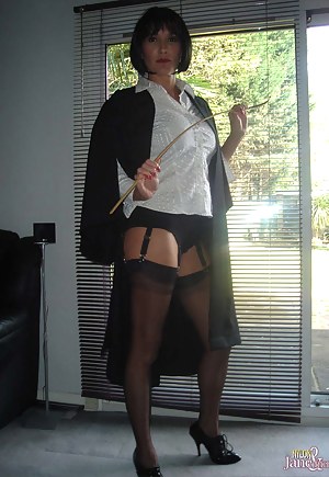 Teacher Jane spanks naughty Tgirl in school uniform